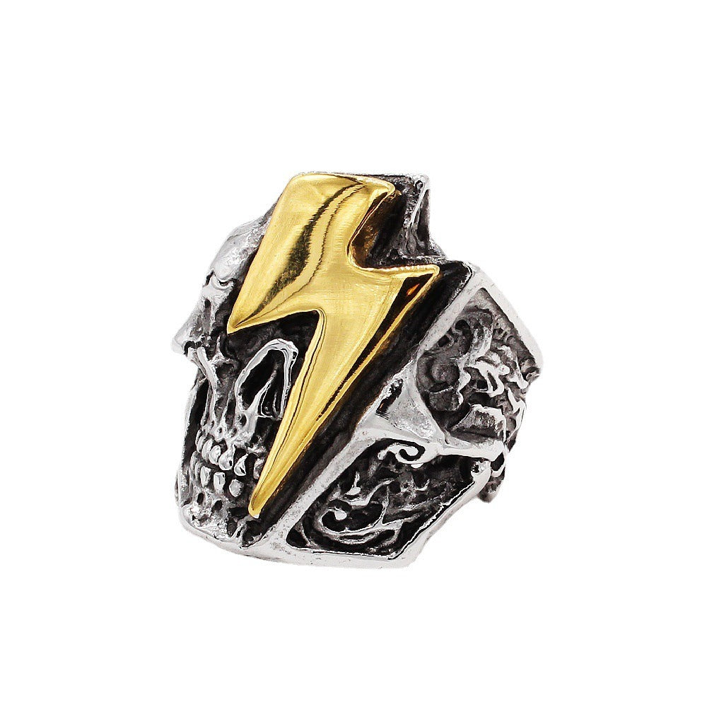Kemstone Lightning Skull Ring for Men Titanium Steel Gothic Vintage R1219