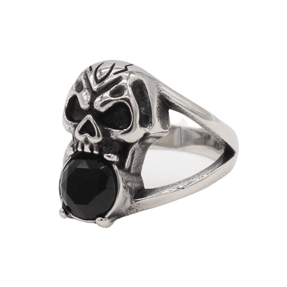 Kemstone Skull Ring for Men Titanium Steel Black Accent Gothic Vintage R1578