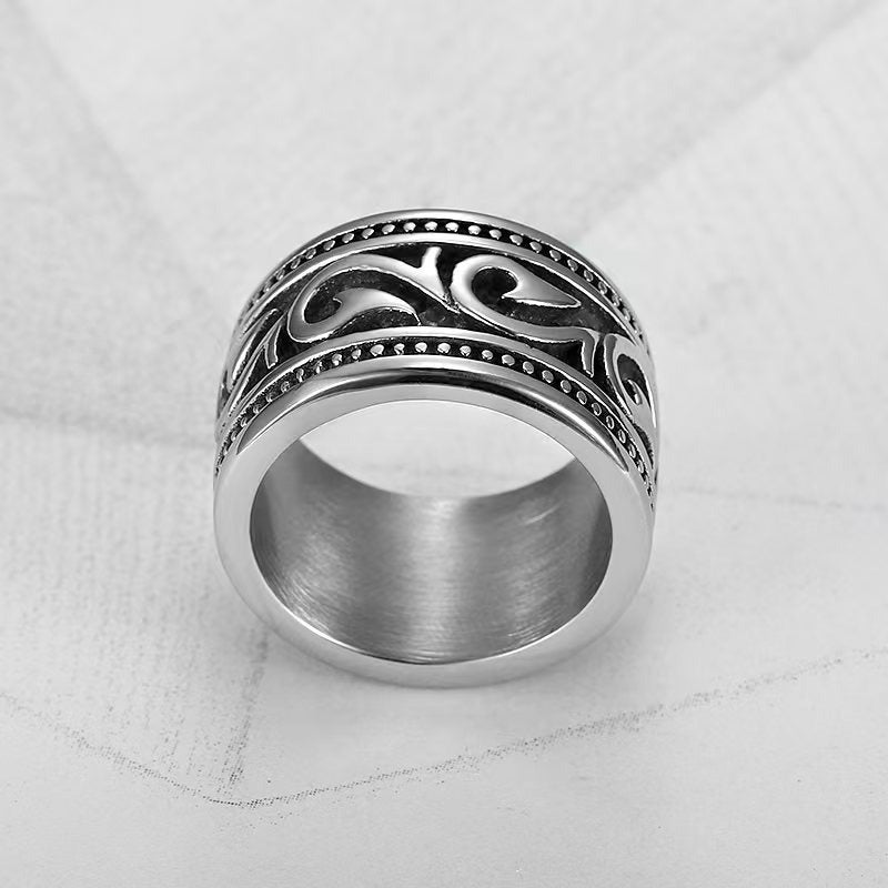 Kemstone Vine Scroll Ring for Men Wide Titanium Steel TR0494
