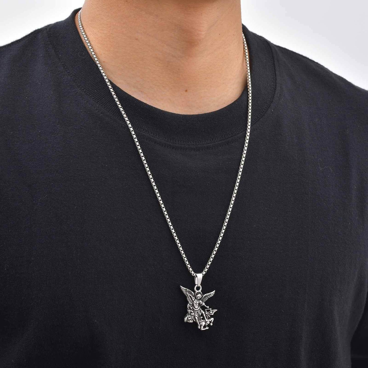 Kemstone Winged Angel Relief Pendant Necklace for Men Stainless Steel Vintage PN-2405