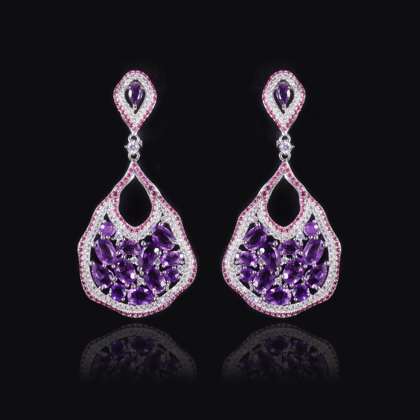Pendientes colgantes de amatista natural de diseño original hechos a mano de Kemstone, joyería de plata de ley 925 para mujer, K24130S