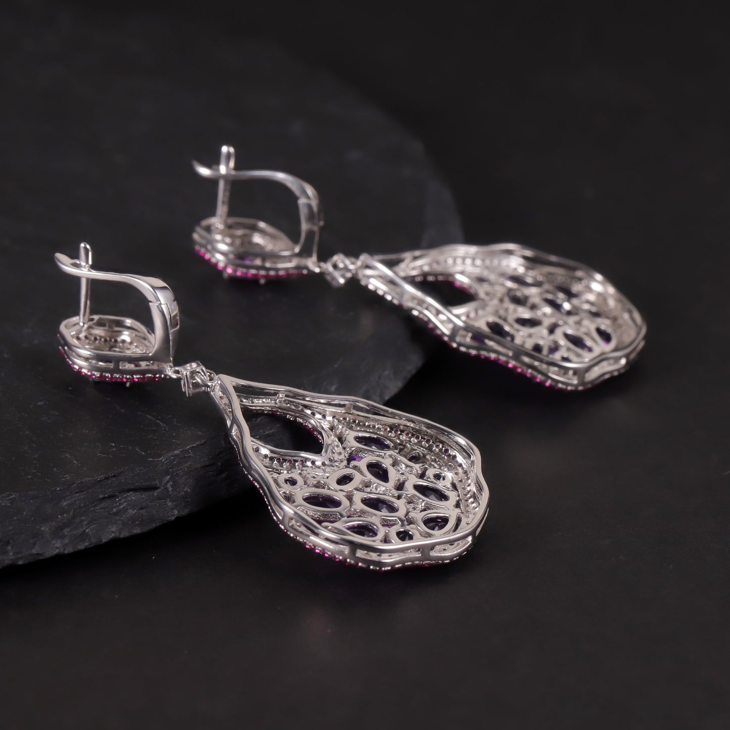 Pendientes colgantes de amatista natural de diseño original hechos a mano de Kemstone, joyería de plata de ley 925 para mujer, K24130S