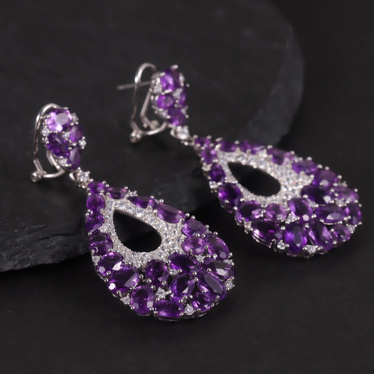 Pendientes colgantes de amatista natural de diseño original hechos a mano de Kemstone, joyería de plata de ley 925 para mujer, K24130S