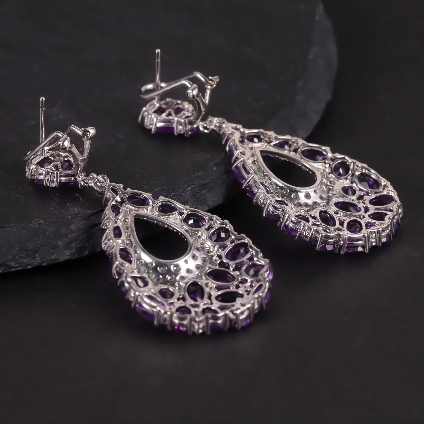 Pendientes colgantes de amatista natural de diseño original hechos a mano de Kemstone, joyería de plata de ley 925 para mujer, K24130S