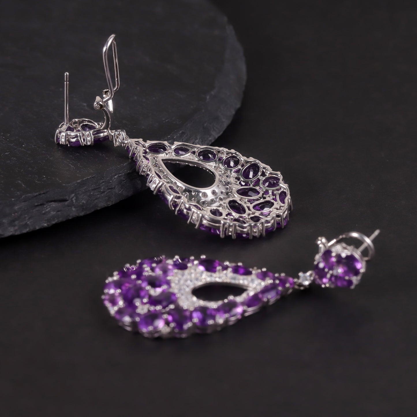 Pendientes colgantes de amatista natural de diseño original hechos a mano de Kemstone, joyería de plata de ley 925 para mujer, K24130S