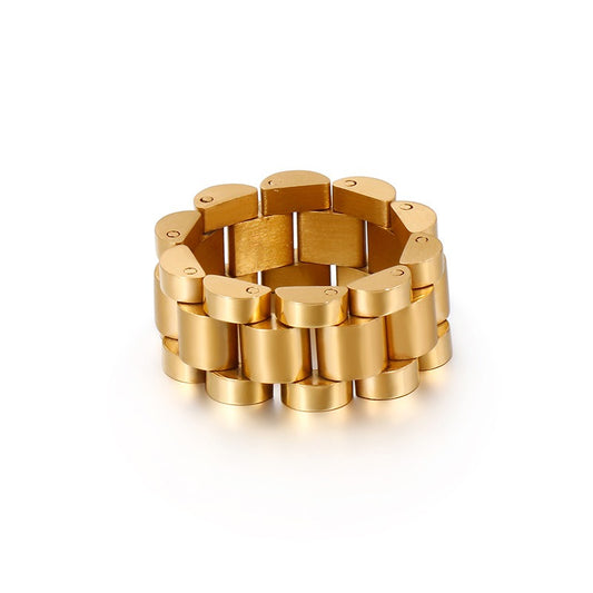 Kemstone Watch Chain Ring – Stainless Steel Hip-Hop Minimalist Jewelry for Men & Women KR86690