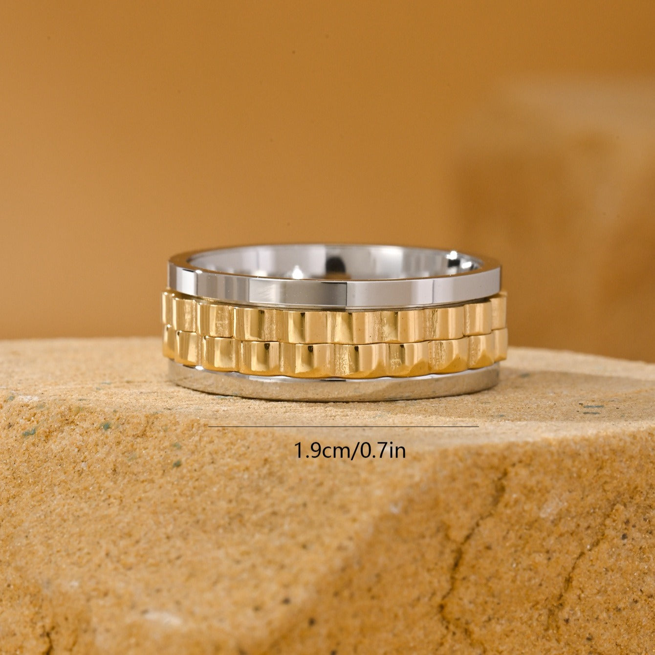 Kemstone Watch Link Spinner Ring for Men Stainless Steel Two Tone Punk TR0463