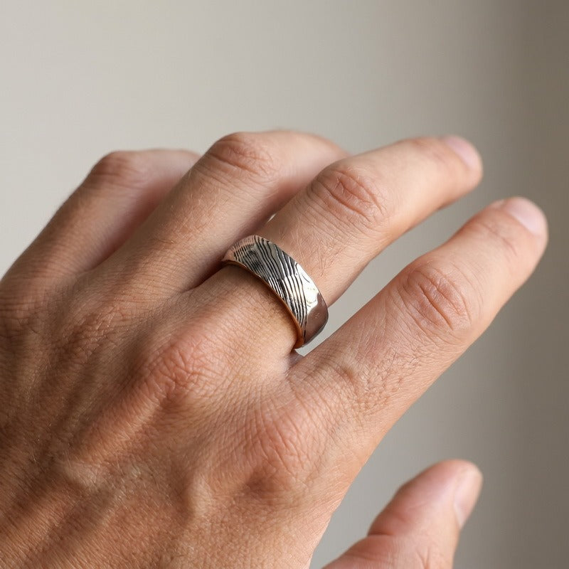 Kemstone Titanium Steel Textured Ring for Men Wave Pattern KR115674-GC