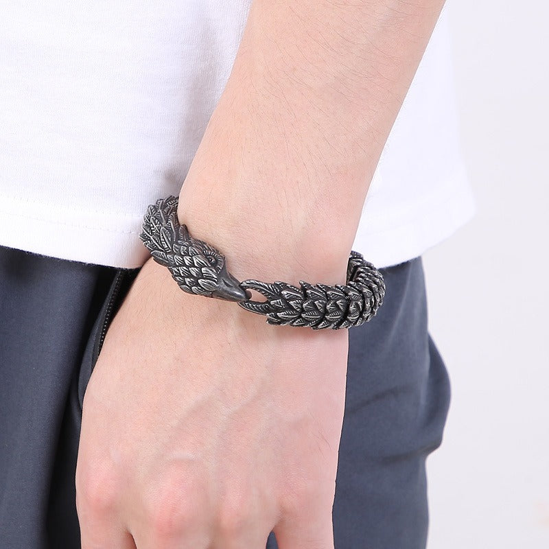 Kemstone Aged Eagle-Head Stainless Steel Bracelet – Heavy-Duty Norse Punk Style KB166824