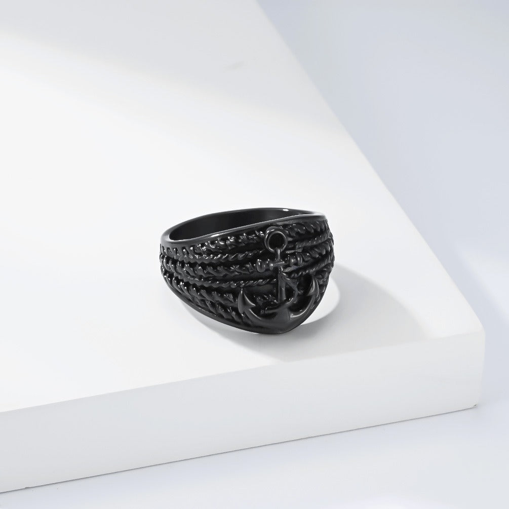 Kemston Stainless Steel Anchor Rope Nautical Ring for Men Vintage Biker K-R1186