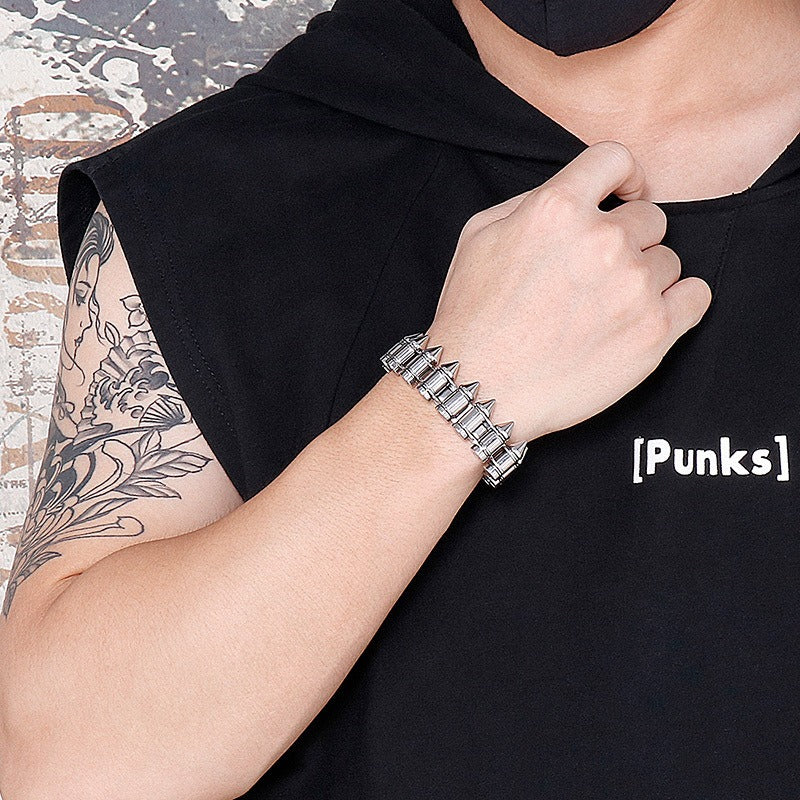 Kemstone Bullet Spike Bracelet – Stainless Steel Rugged Biker Men’s Jewelry KB149758