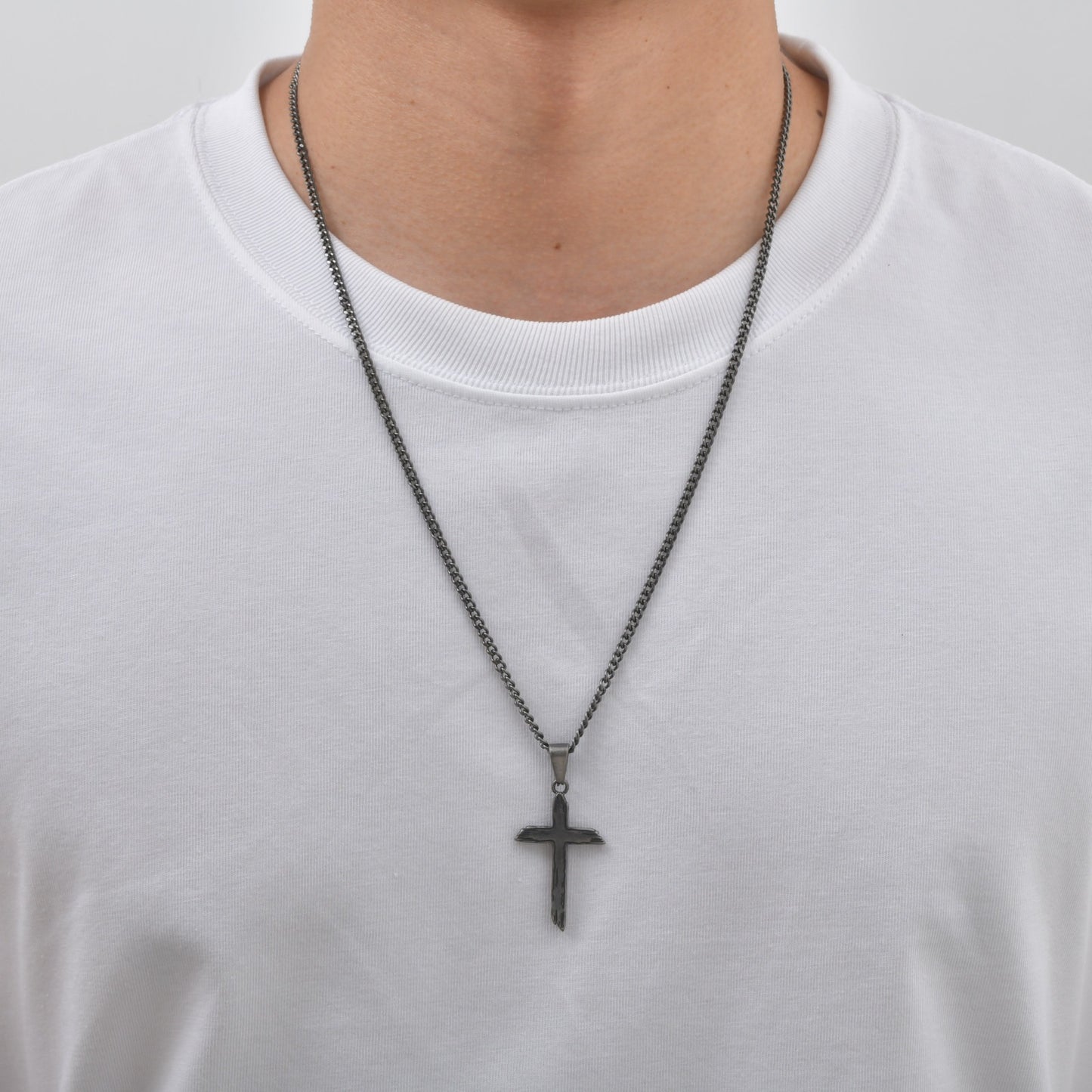 Kemston Stainless Steel Distressed Cross Pendant Necklace for Men Gothic Street PN-2368