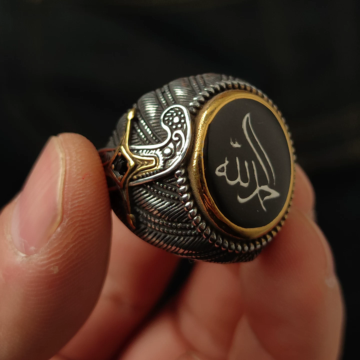 Kemstone Divine Protector Ring – Black Gold Titanium Steel Men's Statement Ring with Sword Engravings NWR-520552