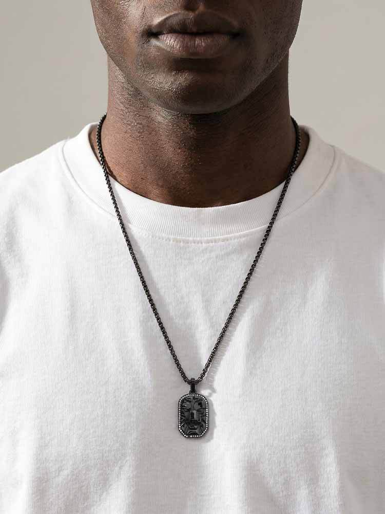 Kemston Face Pendant Necklace for Men Black Cubic Zirconia Leopard Stainless Steel Wild Identity PN-2350