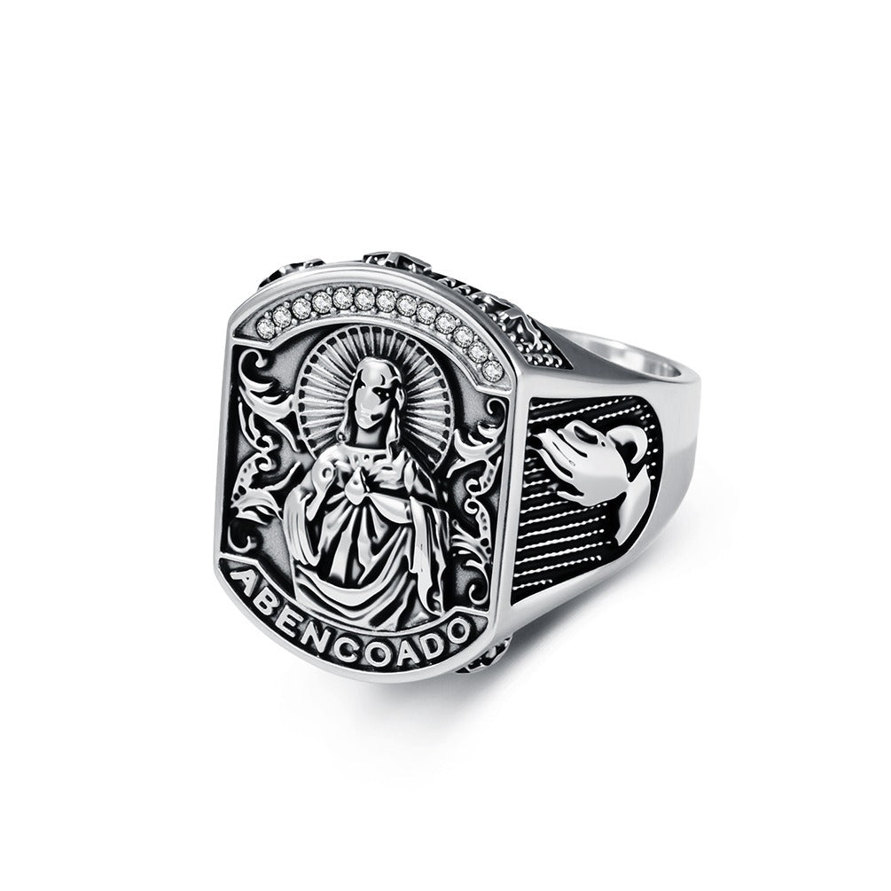 Kemston Baroque Engraved Signet Ring for Men Stainless Steel Gothic Vintage Relief Figure K-R1187