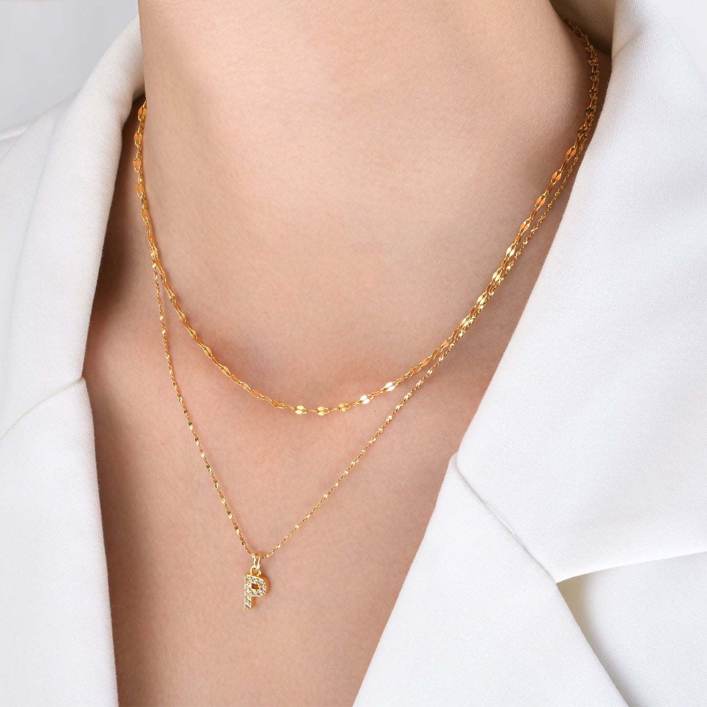 Collar de acero inoxidable Kemstone con 26 letras, cadena de estrellas y circonitas (2 piezas, verano, NC-1325G)