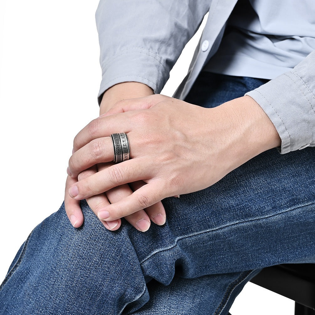 Kemstone Viking Rune Spinner Ring – Stainless Steel Celtic Focus Band for Men K-R885