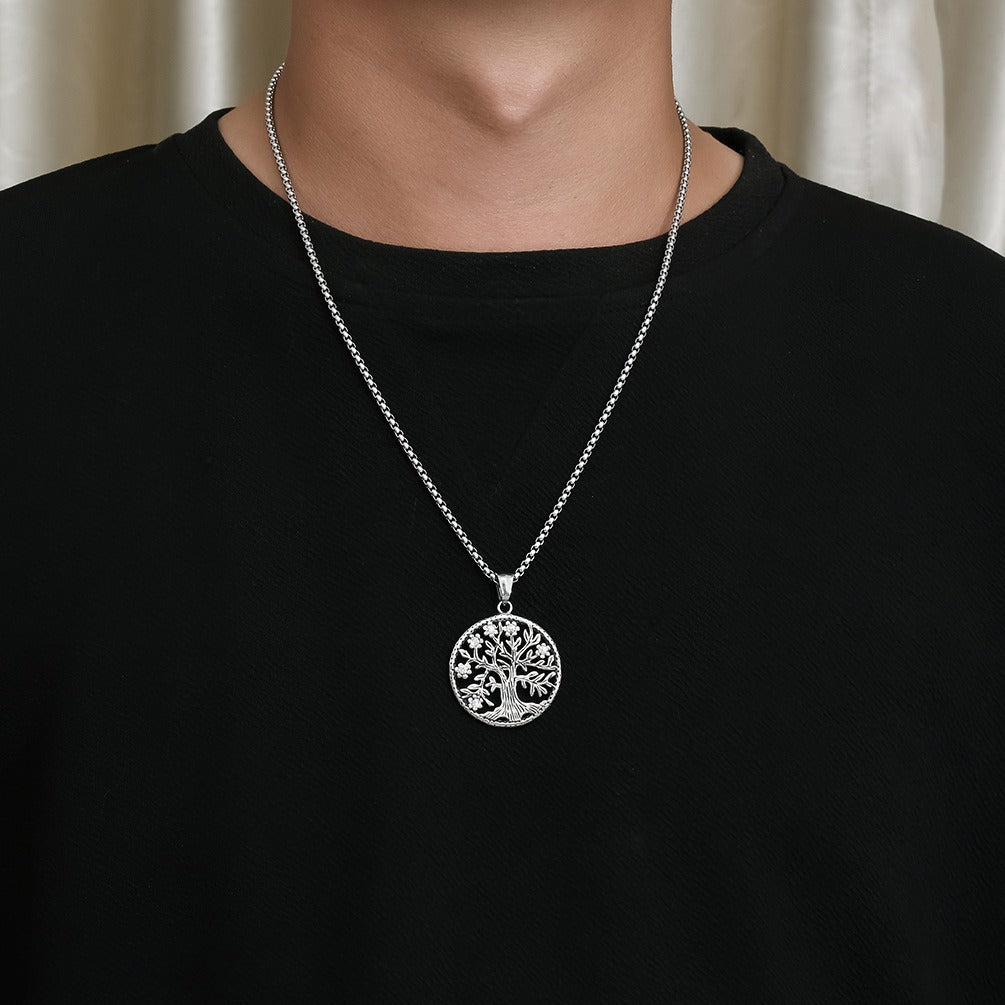 Kemstone Viking Tree of Life Necklace – Titanium Steel Zircon Pendant for Men K-PT497