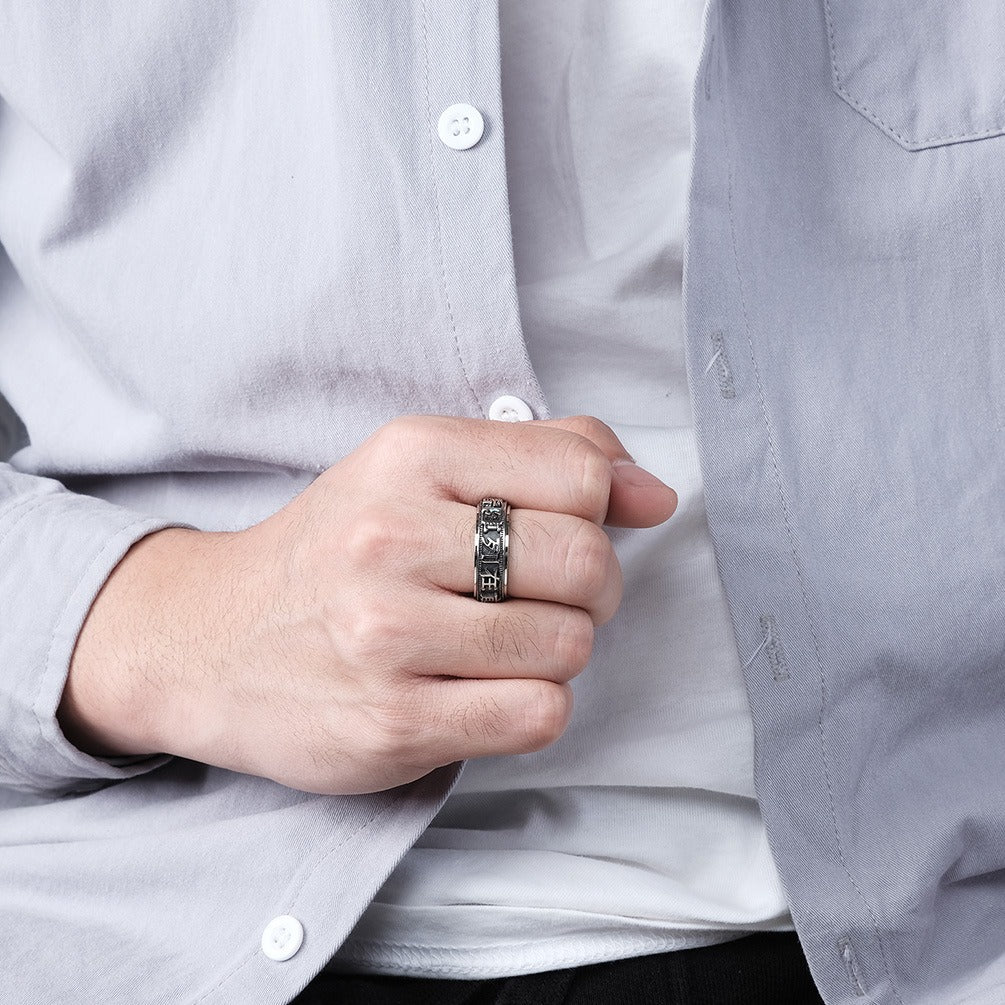 Kemstone Men’s Yin-Yang Spinner Ring – Titanium Steel Meditation Band K-R582