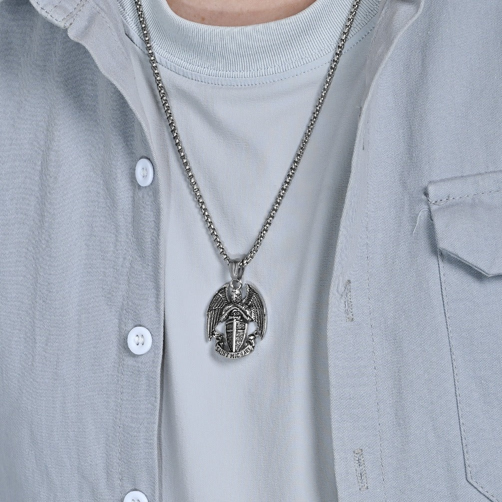 Kemstone Men’s Titanium Steel Angel Pendant Necklace – Vintage Gothic Jewelry K-PT644