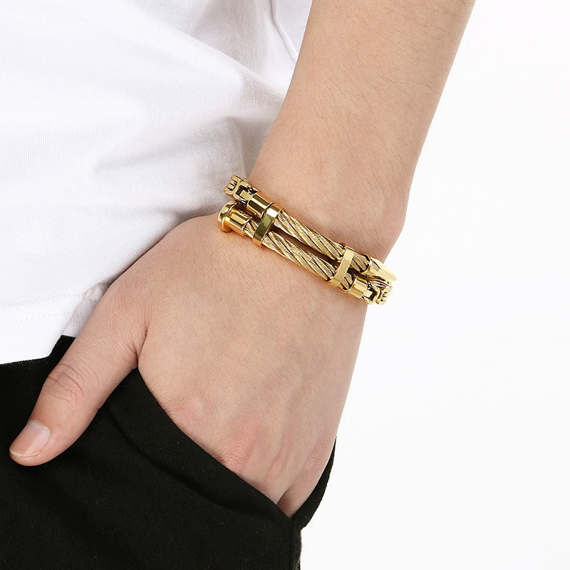 Kemstone Men’s Titanium Steel Cable Nail Punk Chain Bracelet KB208453-KFC