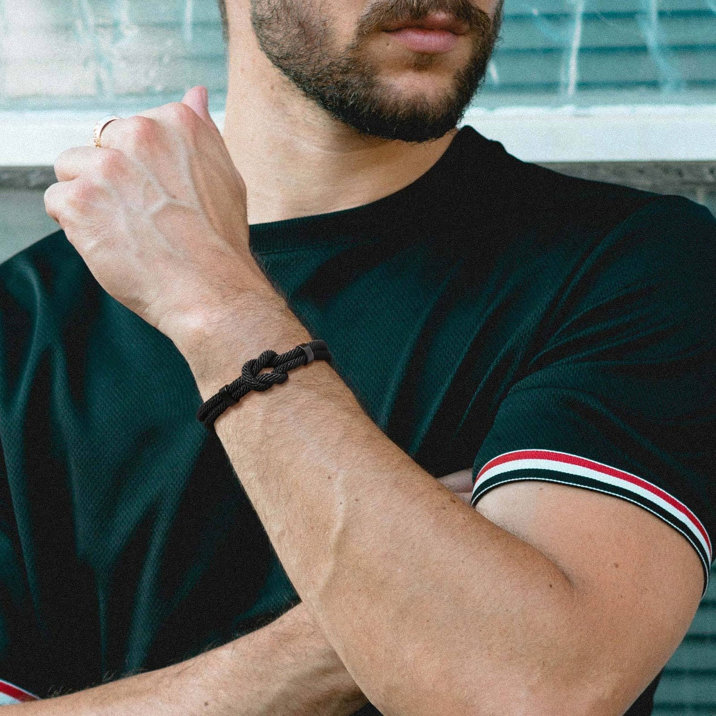 Kemstone Men’s Stainless Steel Infinity Knot Bracelet – Black Milan Cord BL-739