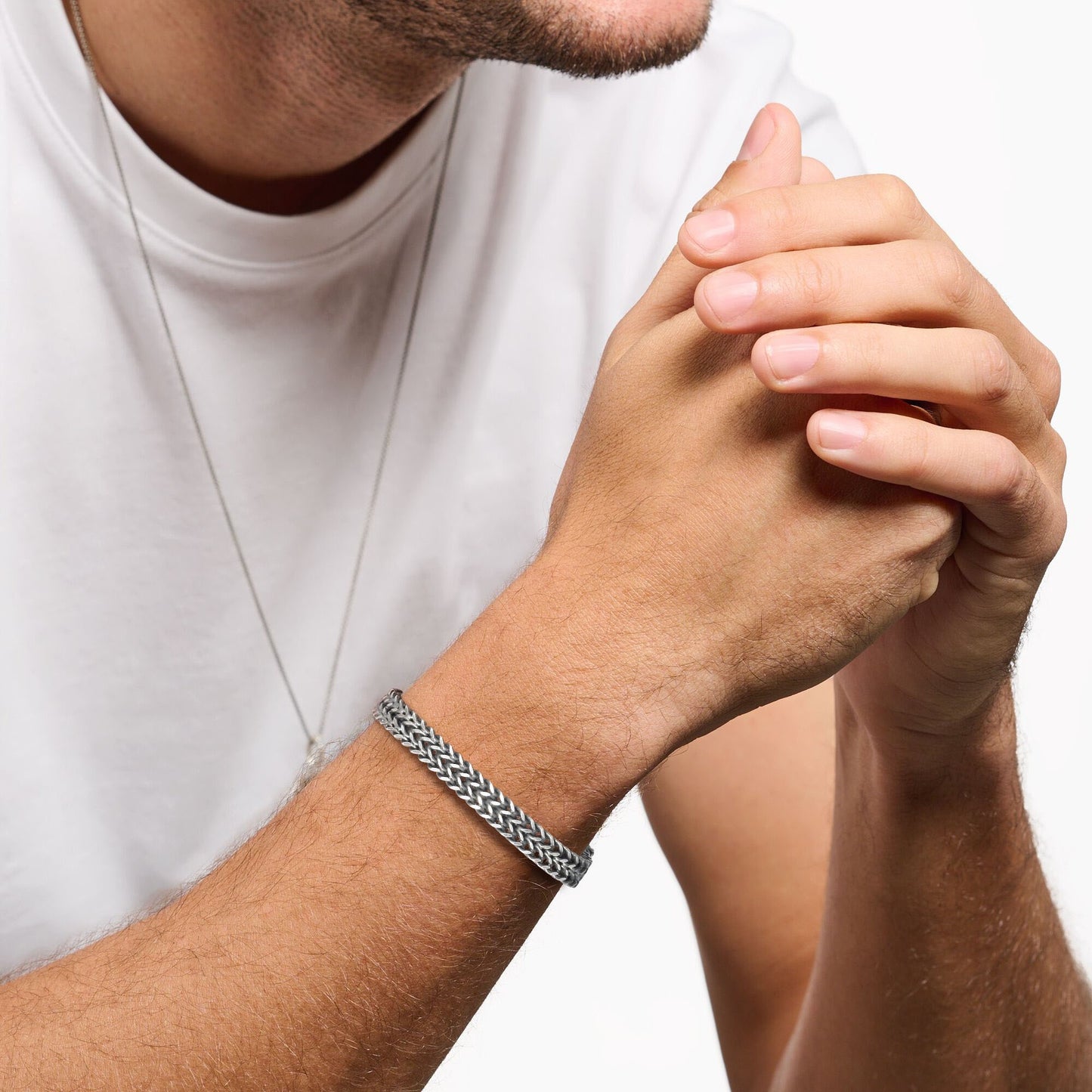 Kemstone Men’s Stainless Steel Dragon Bone Chain Bracelet – Brushed Silver BR-1733