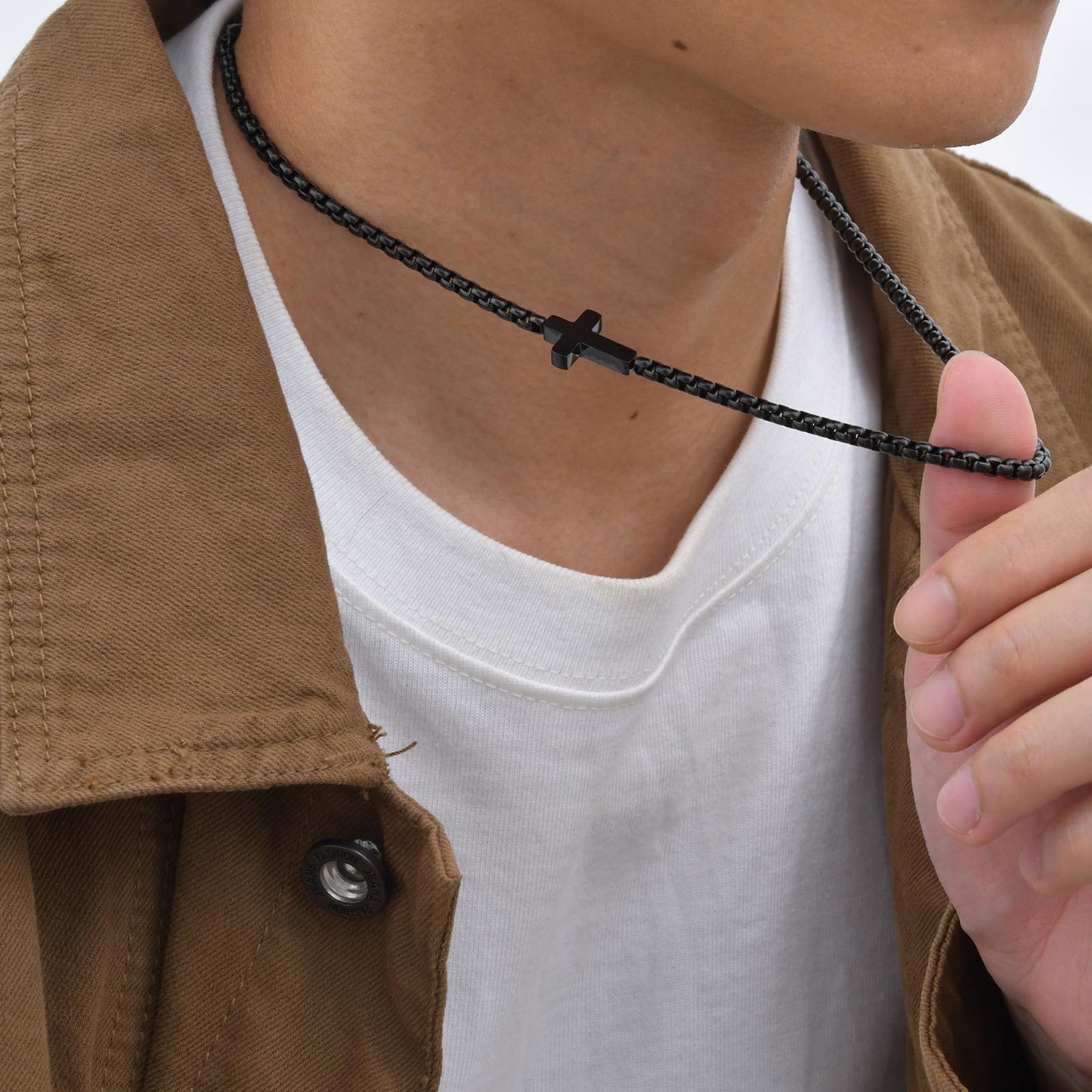 Kemstone Men’s Stainless Steel Cross Pendant Necklace Side Hanging NC-1892