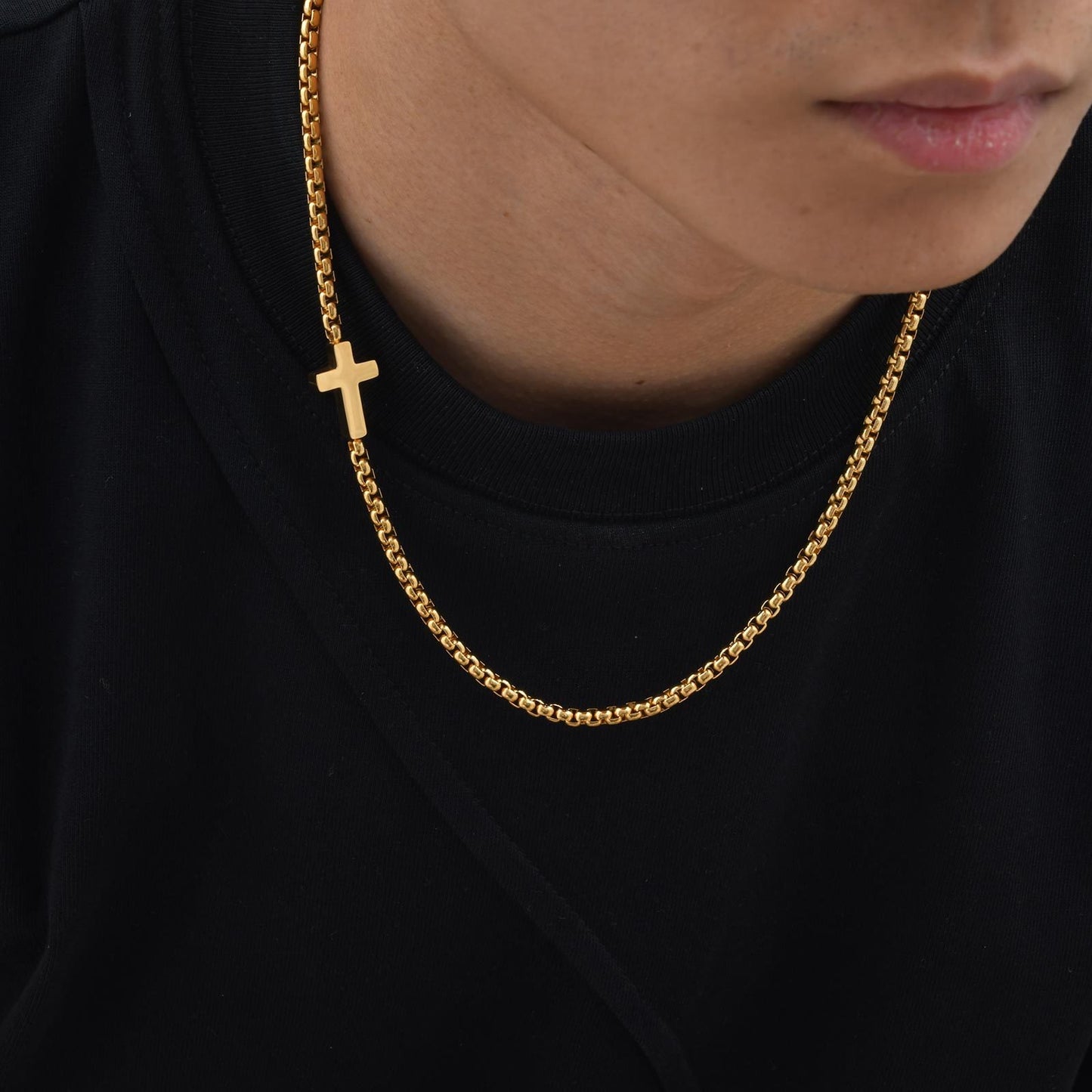 Kemstone Men’s Stainless Steel Cross Pendant Necklace Side Hanging NC-1892