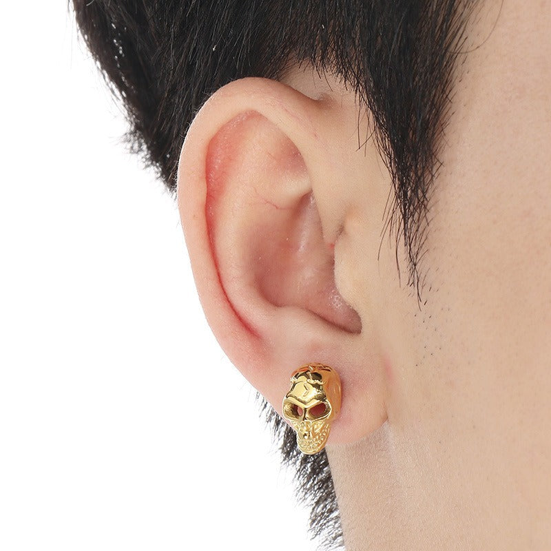 Kemstone Men’s Stainless Steel Skull Stud Earrings – Gothic Punk Style KE117706-KJX