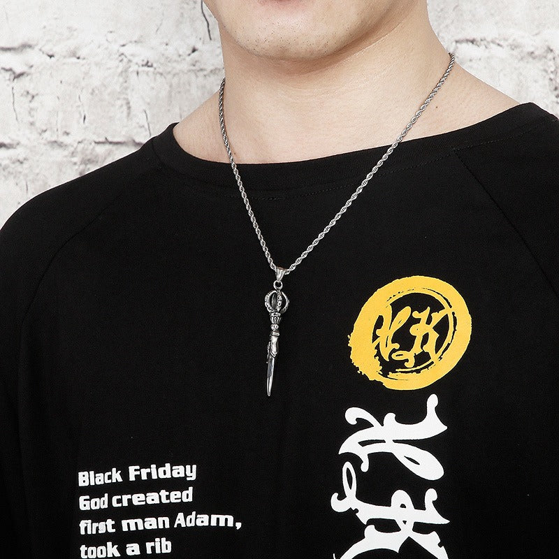 Kemstone Men’s Titanium Steel Vajra Pendant Necklace – Vintage Spike Design KP57670-BD