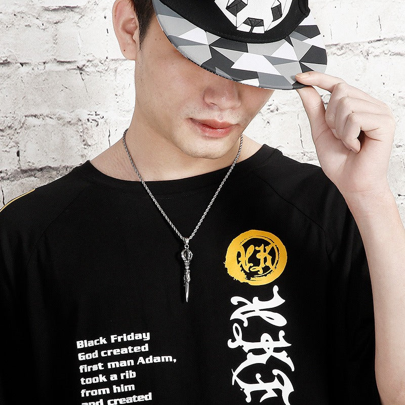 Kemstone Men’s Titanium Steel Vajra Pendant Necklace – Vintage Spike Design KP57670-BD