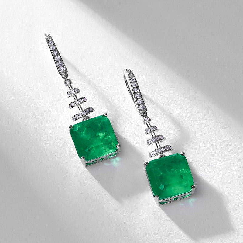 Pendientes de plata S925 para mujer, de corte cuadrado minimalista, de esmeralda cultivada en laboratorio, de diseño original artesanal de Kemstone, joyería de boda, regalo