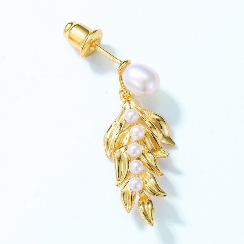 Pendientes de perla de plata S925, diseño original, hechos a mano por Kemstone - Estilo vintage francés