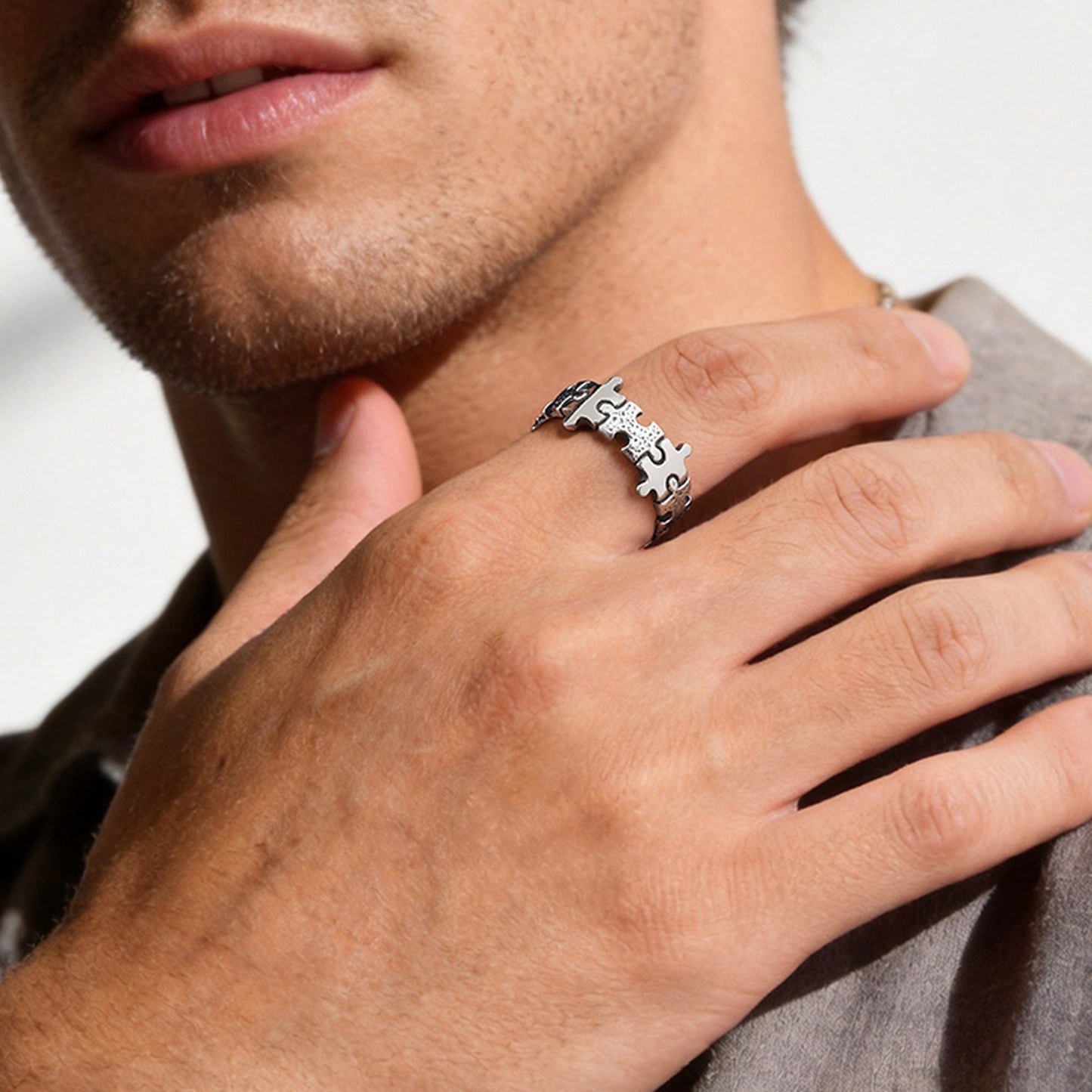 Kemston Stainless Steel Puzzle Interlocking Ring for Men Vintage Punk RC-1143