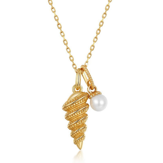 Collar de conchas marinas con perlas naturales de agua dulce, diseño original, hecho a mano por Kemstone para mujer, plata de ley S925, serie Océano