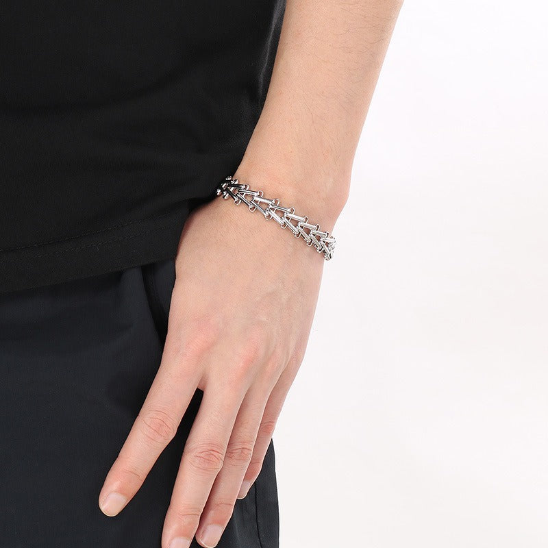 Kemstone V-Link Horseshoe Bracelet – 18K Gold Silver Titanium Steel Hip Hop Jewelry KB204368-ZCG