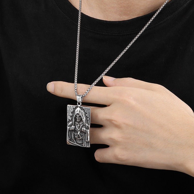 Kemstone Titanium Steel Men’s Pendant Necklace – Gothic Carved Motifs KP94612