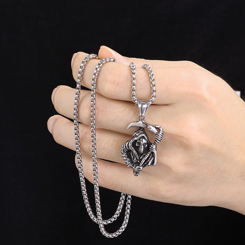 Kemstone Titanium Steel Men’s Pendant Necklace – Gothic Carved Motifs KP94612