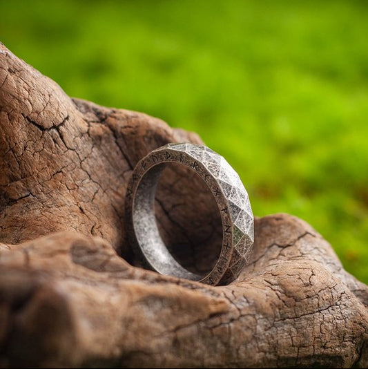 Kemstone Viking Rune Narrow Band Ring – “Oath of the Sea” Titanium Steel Men’s Jewelry NWR-609230