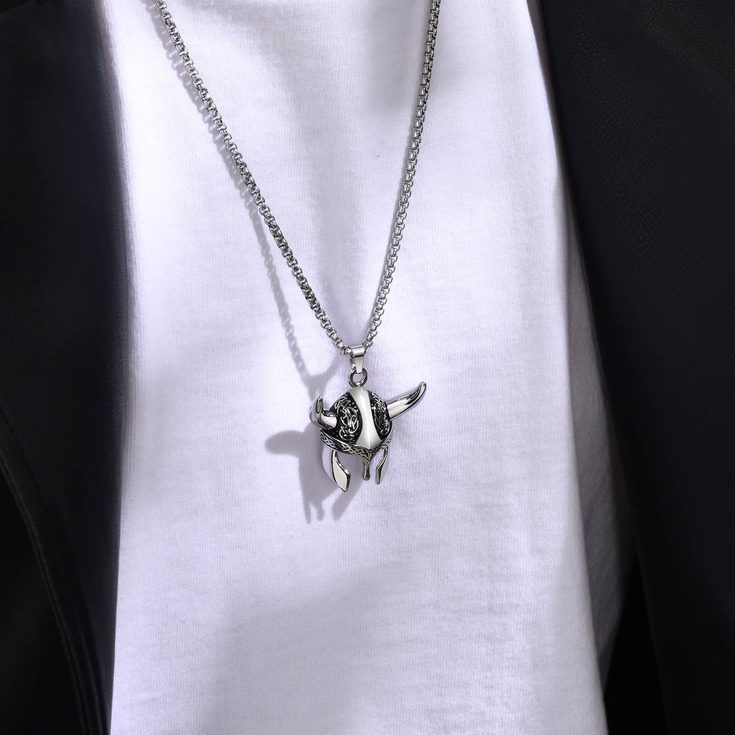 Kemstone Men’s Stainless Steel Celtic Knot Viking Mask Pendant Necklace – 60cm Chain PN-1856