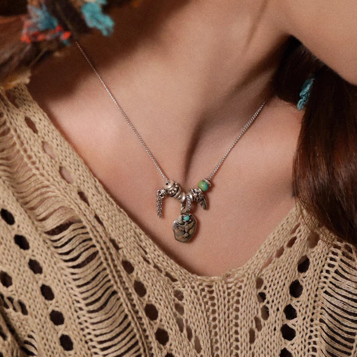 Kemstone Women’s Eagle Necklace – 925 Sterling Silver Turquoise Urban Nomadic Pendant EM-XXZON376