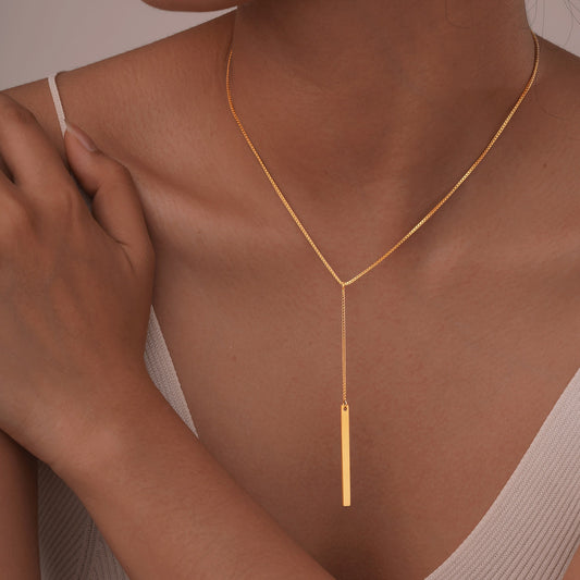Collar de cadena de acero inoxidable Kemstone para mujer - Colgante de borla rectangular en forma de Y con diseño minimalista moderno NC1572
