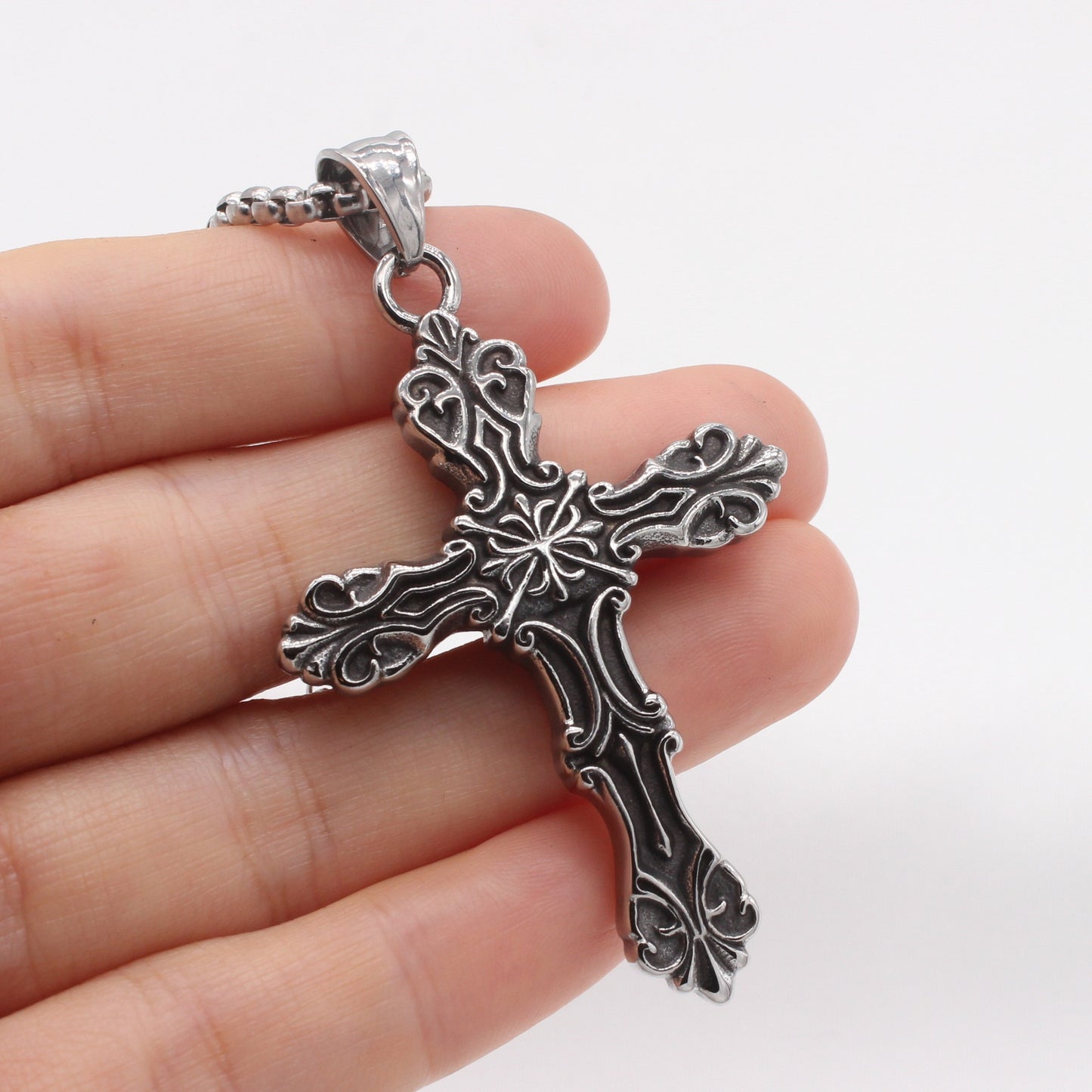 Kemstone Titanium Steel Cross Pendant Necklace for Men – Vintage Gothic Design P1530