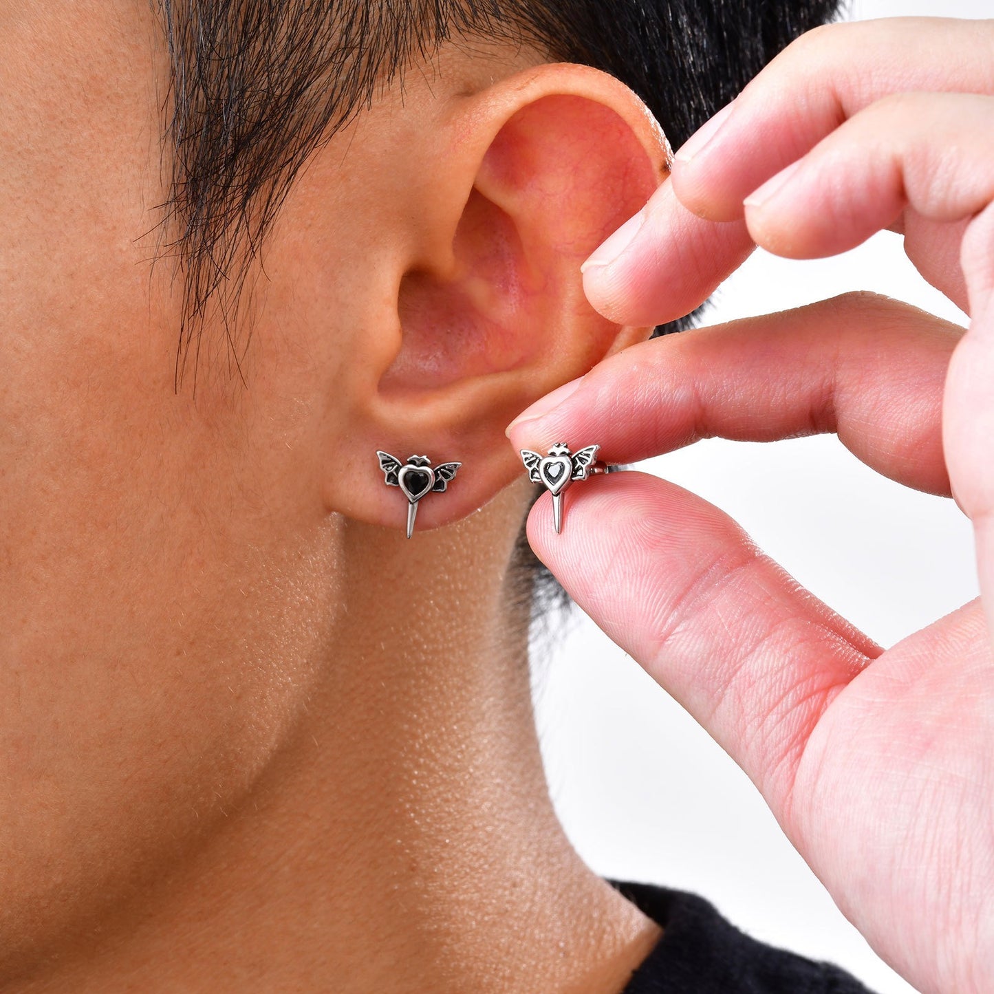 Kemstone Stainless Steel Heart Wing Earrings – Screw Back Studs ES-746