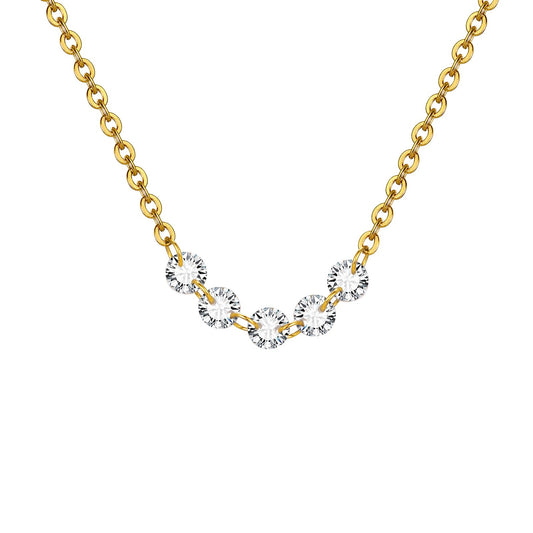 Collar de acero inoxidable con circonitas blancas y oro para mujer NC-1923
