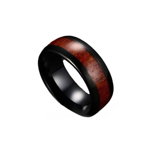 Kemstone Tungsten Steel Wood Grain Inlay Ring – Men’s Modern Wood Design Band TCR-022
