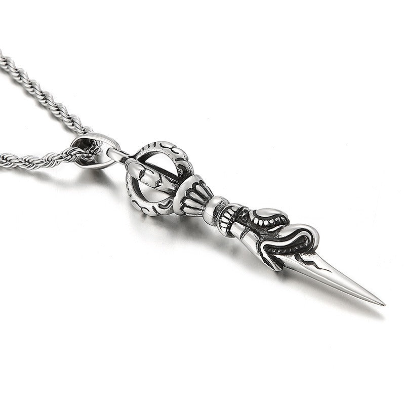 Kemstone Men’s Titanium Steel Vajra Pendant Necklace – Vintage Spike Design KP57670-BD