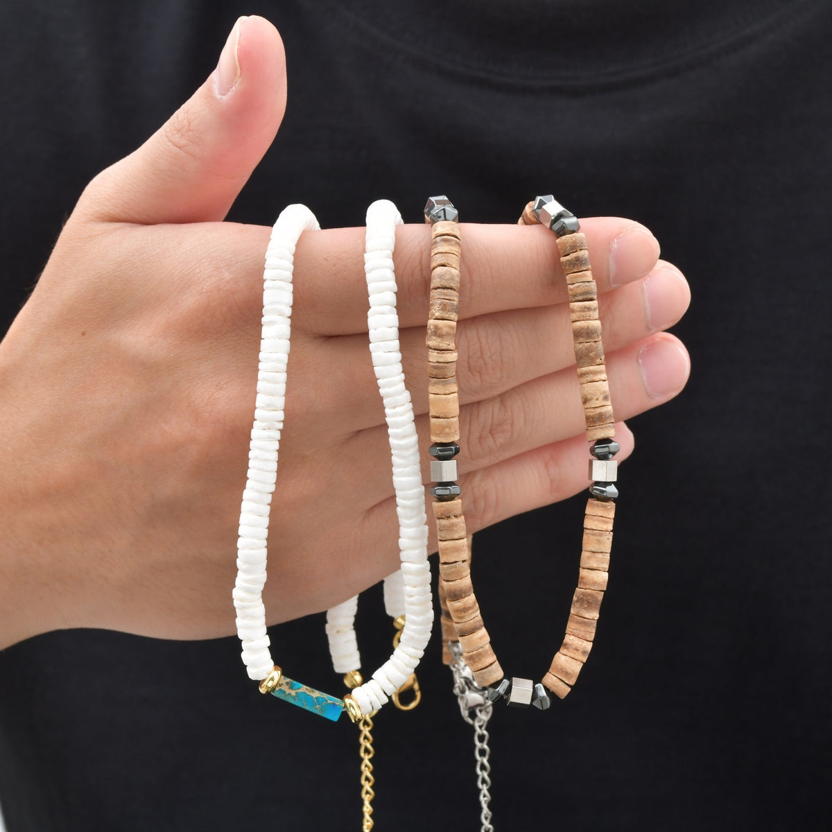 Kemstone Disc Bead Necklace for Men Geometric Accents NC3016