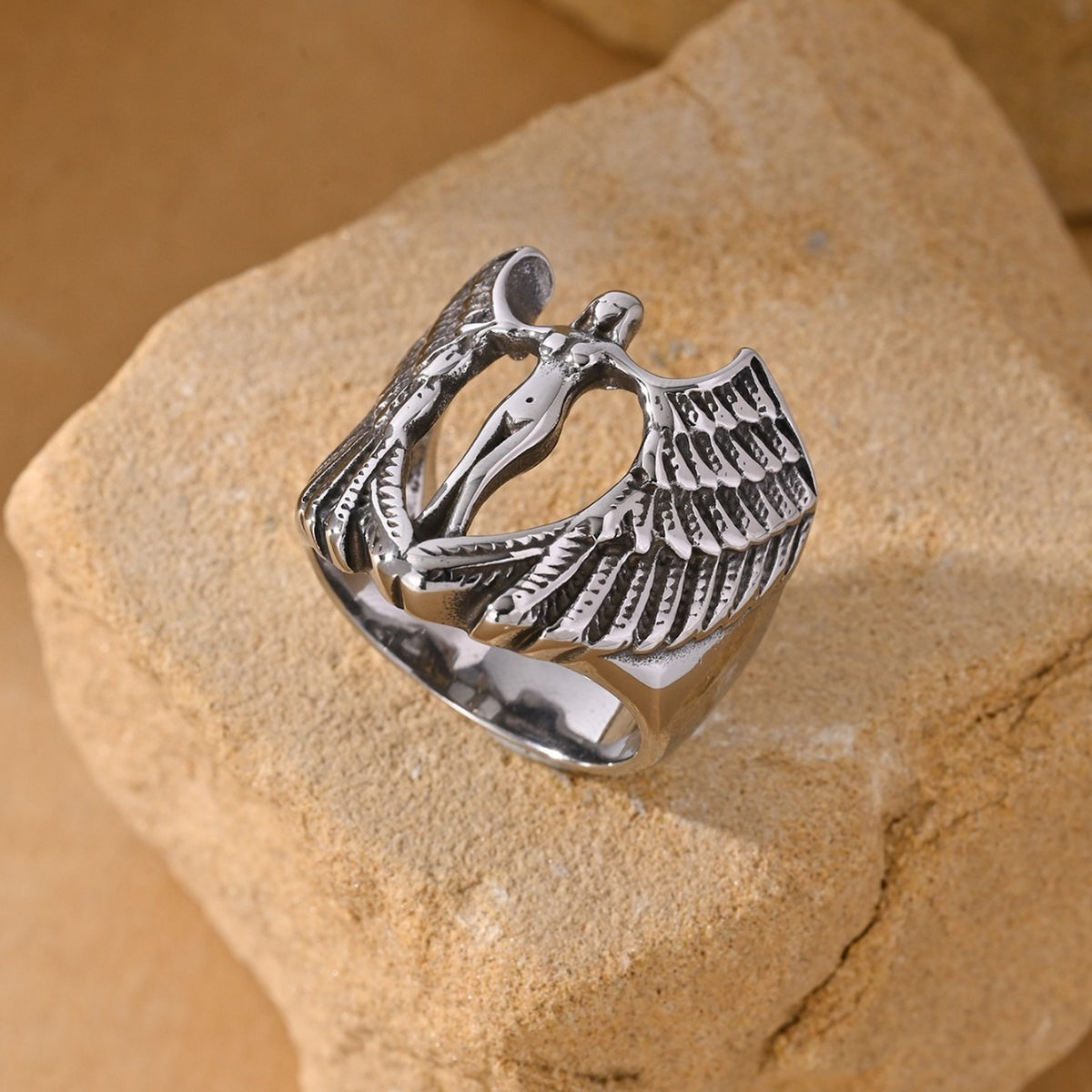 Kemstone Angel Wing Ring for Men Stainless Steel Vintage Relief TR0530